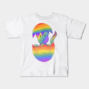 Pride Dinosaur Hatching from a Pride Rainbow Egg Kids T-Shirt